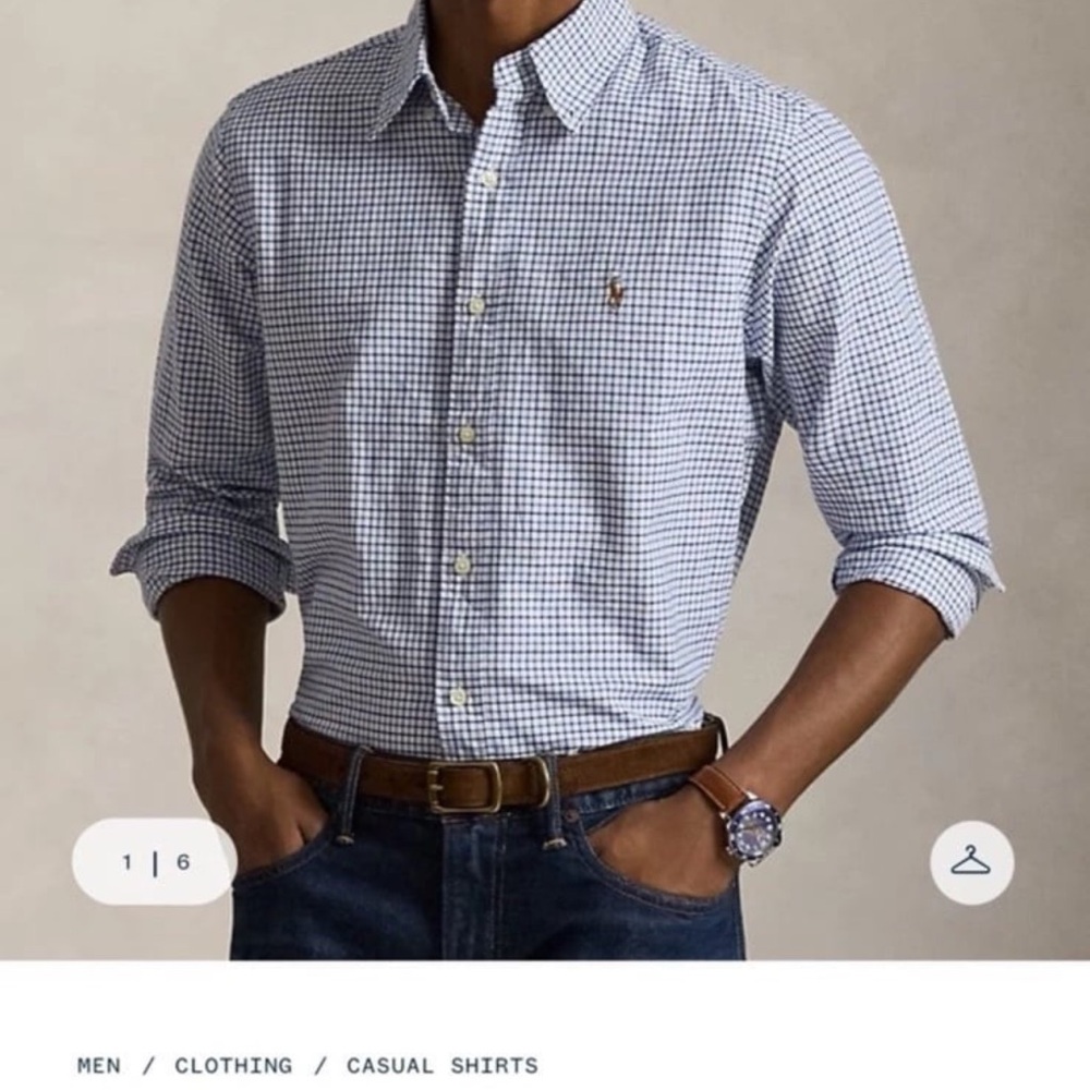 Ralph Lauren XL Button up Men Shirt Blue, Black, And White Plaid